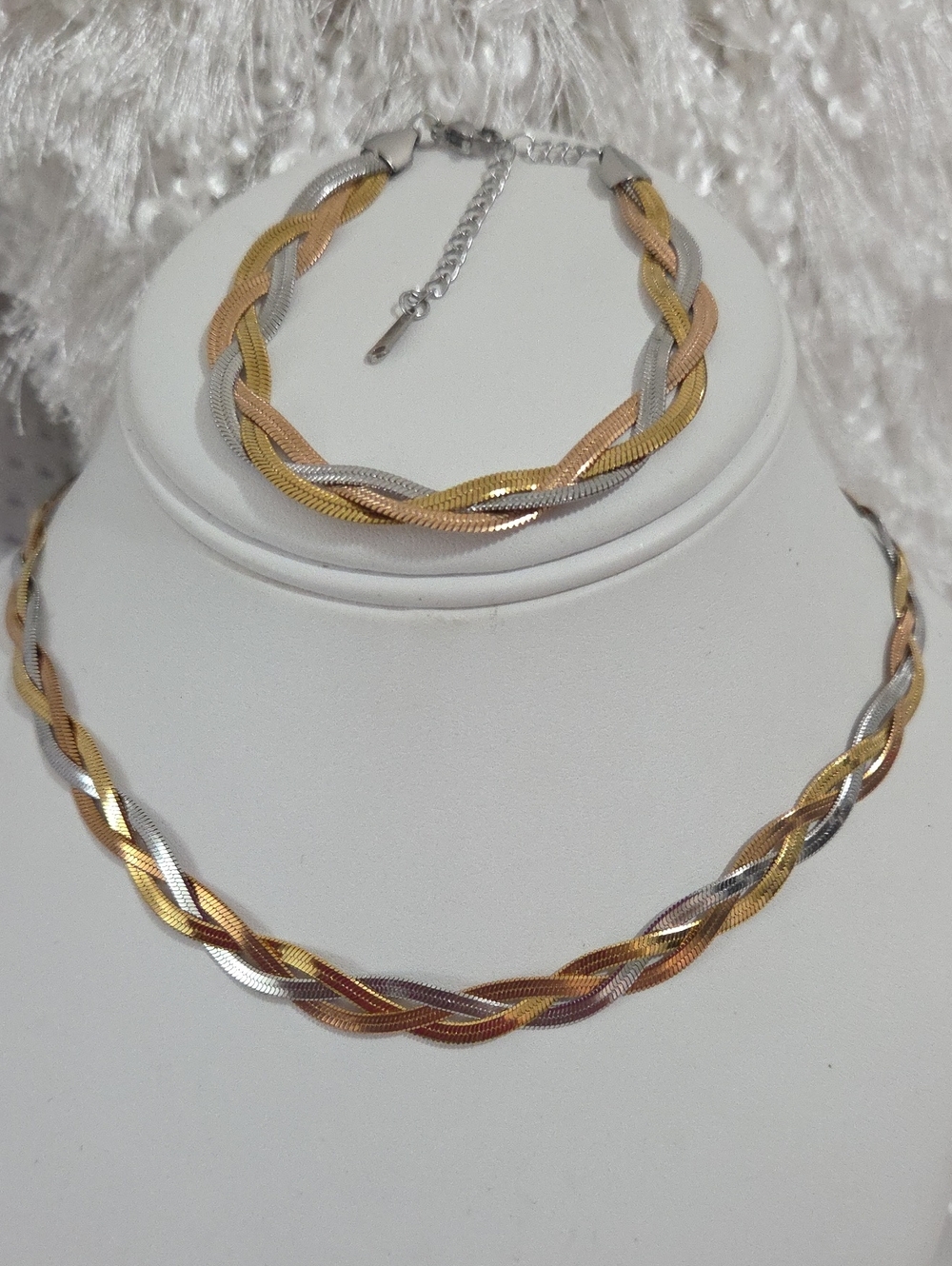 Tri Color Braided Snake Chain Bracelet Set